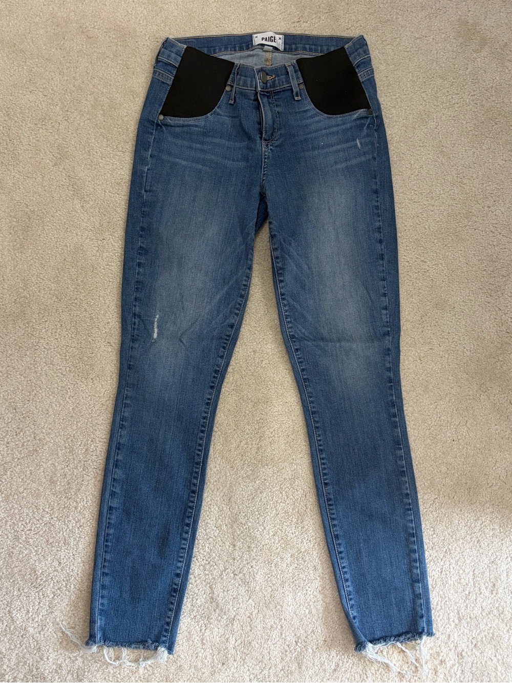 PAIGE Blue Skinny Jeans with Black Waist Panels